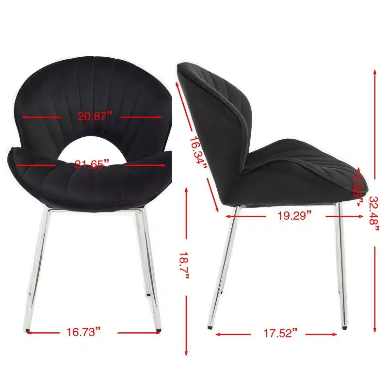 Juego de 2 sillas de comedor modernas tapizadas con respaldo curvo y patas de metal, sin brazos, para comedor o cocina