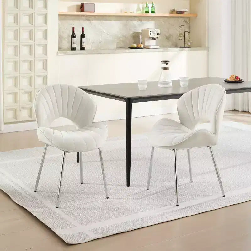 Set aus 2 modernen gepolsterten Esszimmerstühlen mit geschwungener Rückenlehne und Metallbeinen, armlose Esszimmerstühle für Esszimmer oder Küche