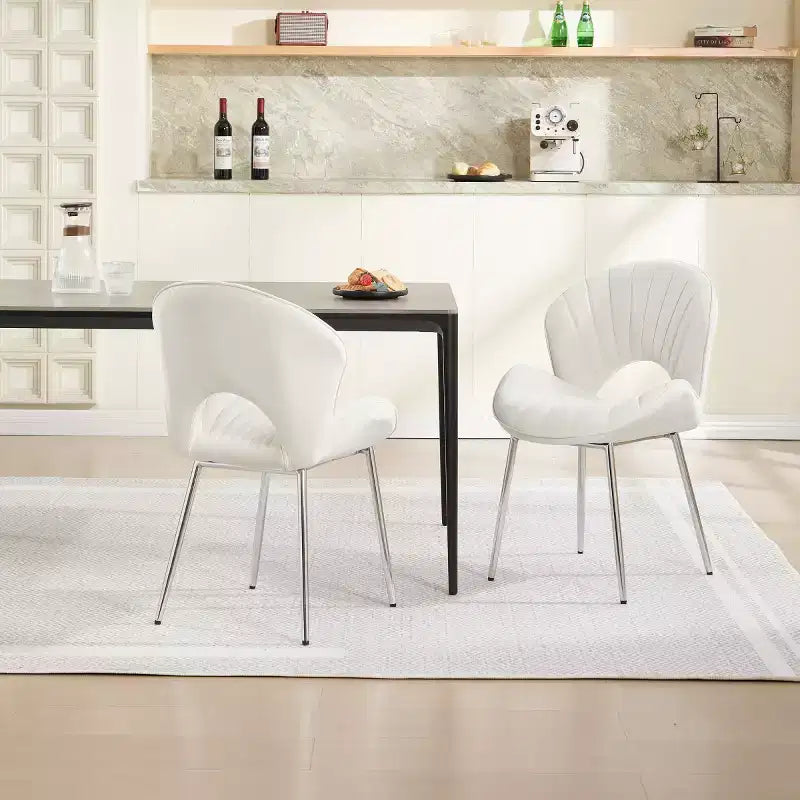 Juego de 2 sillas de comedor modernas tapizadas con respaldo curvo y patas de metal, sin brazos, para comedor o cocina