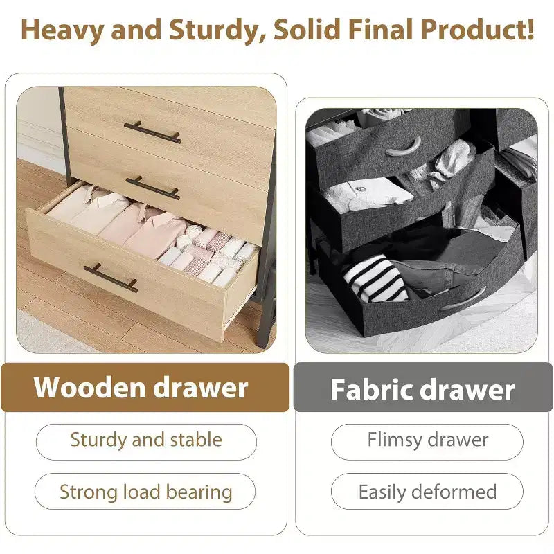 Cómoda alta de 4 cajones, cómoda de 38.6 con almacenamiento, cómoda moderna de madera para dormitorio, sala de estar o recibidor, roble natural + negro