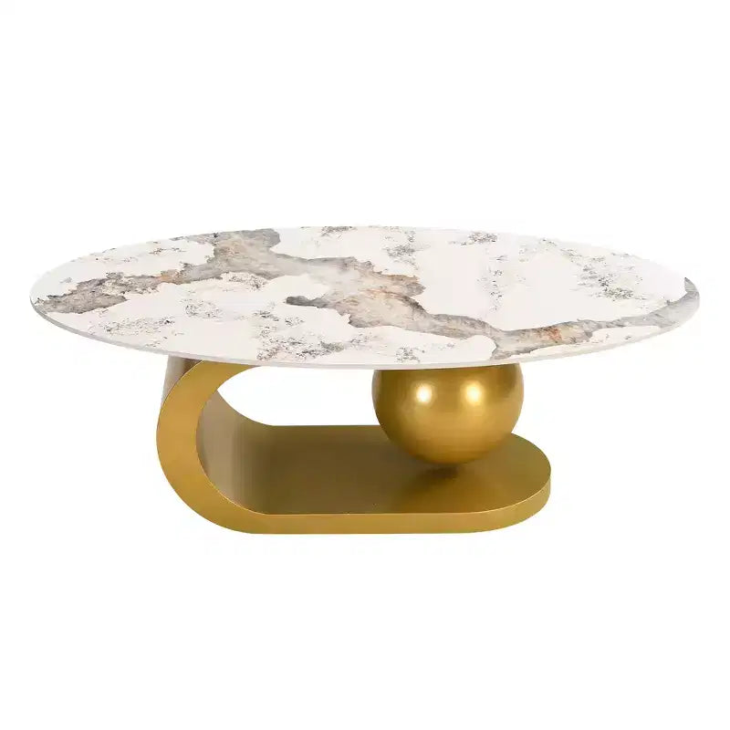 Mesa de centro ovalada moderna, mesa central de mármol irregular con base de acero dorado para la sala de estar
