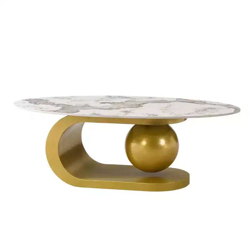 Mesa de centro ovalada moderna, mesa central de mármol irregular con base de acero dorado para la sala de estar