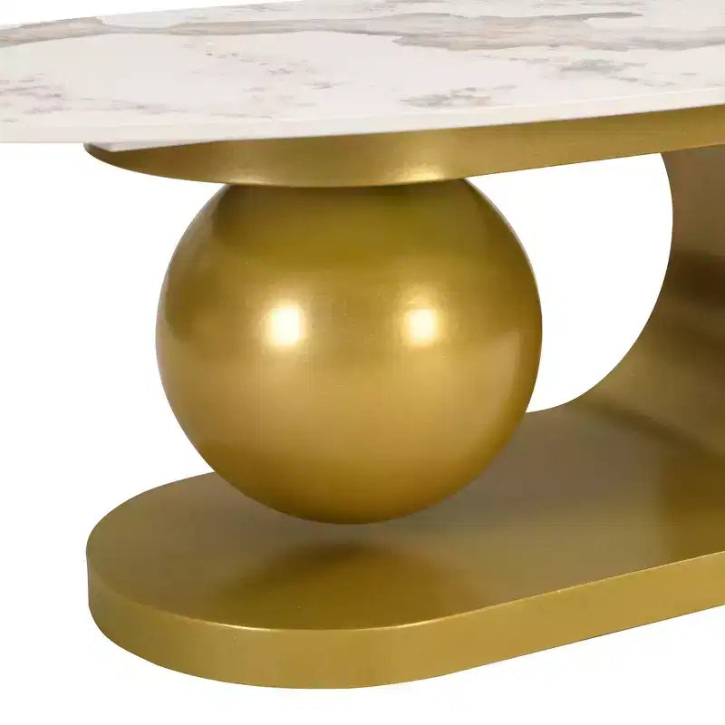 Mesa de centro ovalada moderna, mesa central de mármol irregular con base de acero dorado para la sala de estar