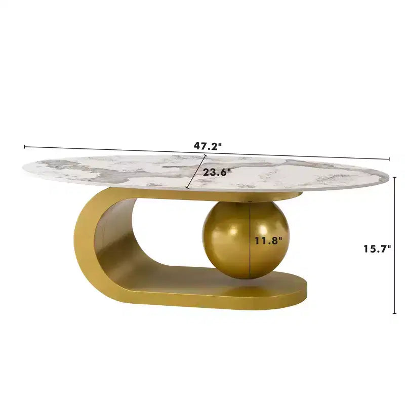 Mesa de centro ovalada moderna, mesa central de mármol irregular con base de acero dorado para la sala de estar