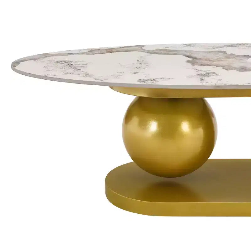 Mesa de centro ovalada moderna, mesa central de mármol irregular con base de acero dorado para la sala de estar