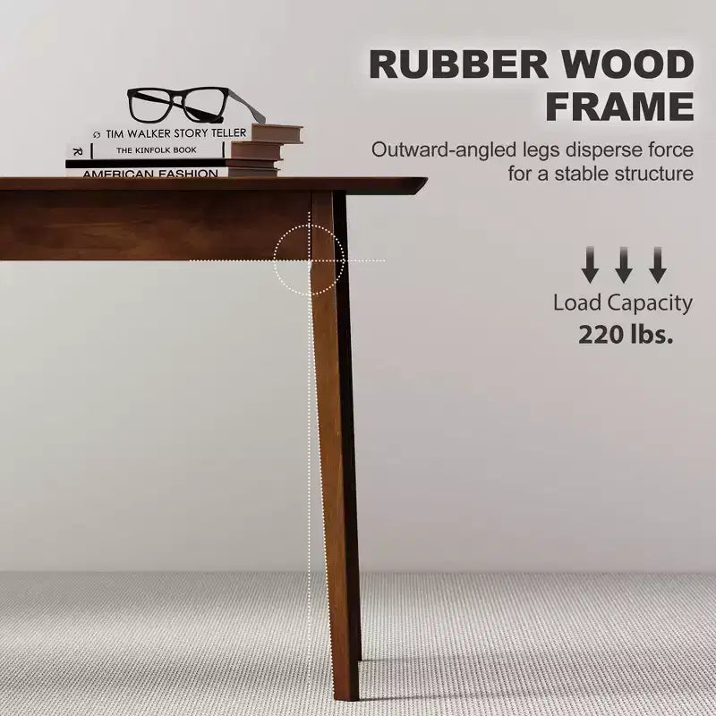 Mesa de comedor rectangular de 47.2 para 4 personas, mesa de cocina moderna de mediados de siglo con patas de madera de caucho para el comedor