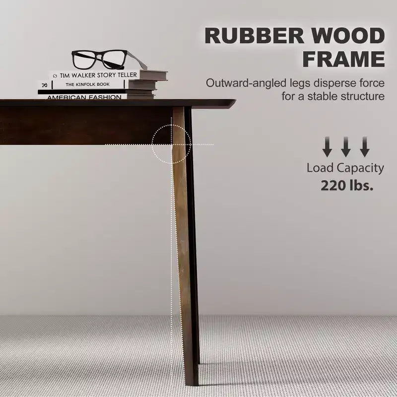 Mesa de comedor rectangular de 47.2 para 4 personas, mesa de cocina moderna de mediados de siglo con patas de madera de caucho para el comedor