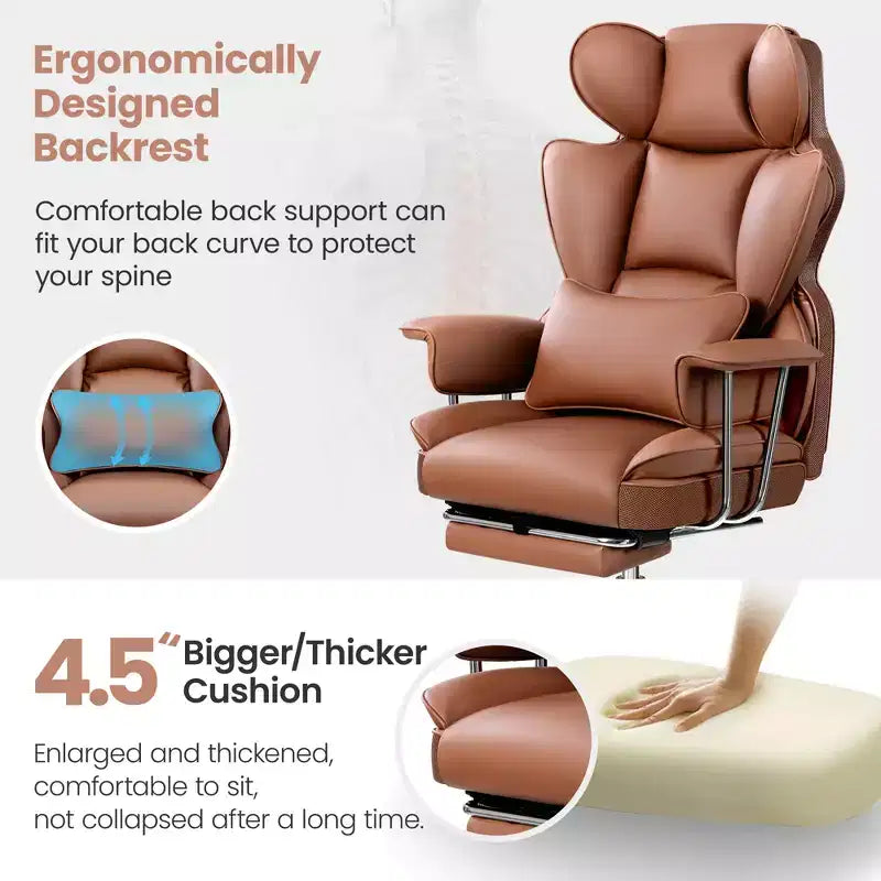 Bürostuhl, großer und hoher Chefsessel mit Fußstütze, ergonomisch, verstellbare Rückenlehne mit hoher Rückenstütze