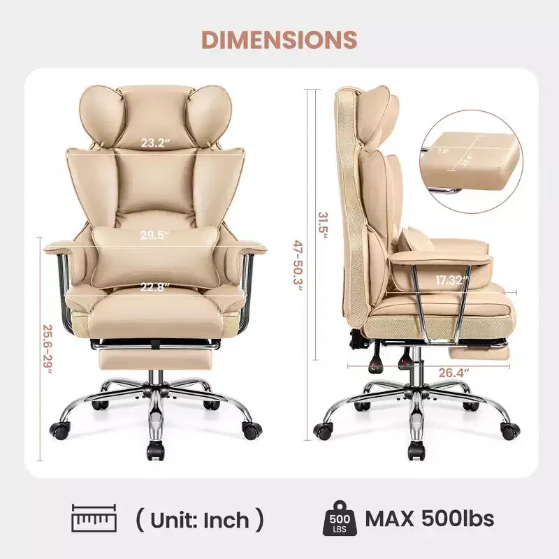 Bürostuhl, großer und hoher Chefsessel mit Fußstütze, ergonomisch, verstellbare Rückenlehne mit hoher Rückenstütze