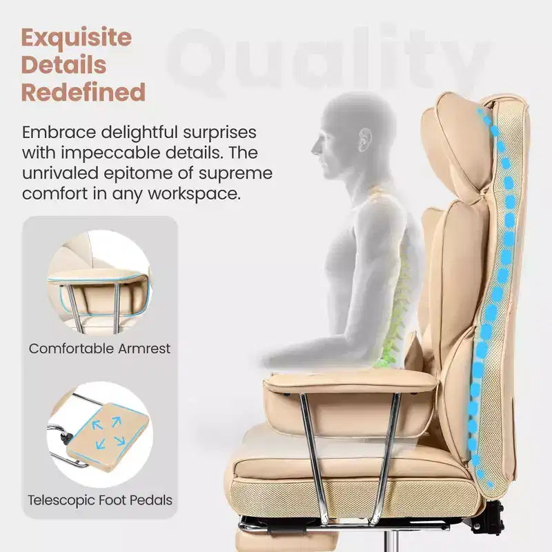 Bürostuhl, großer und hoher Chefsessel mit Fußstütze, ergonomisch, verstellbare Rückenlehne mit hoher Rückenstütze