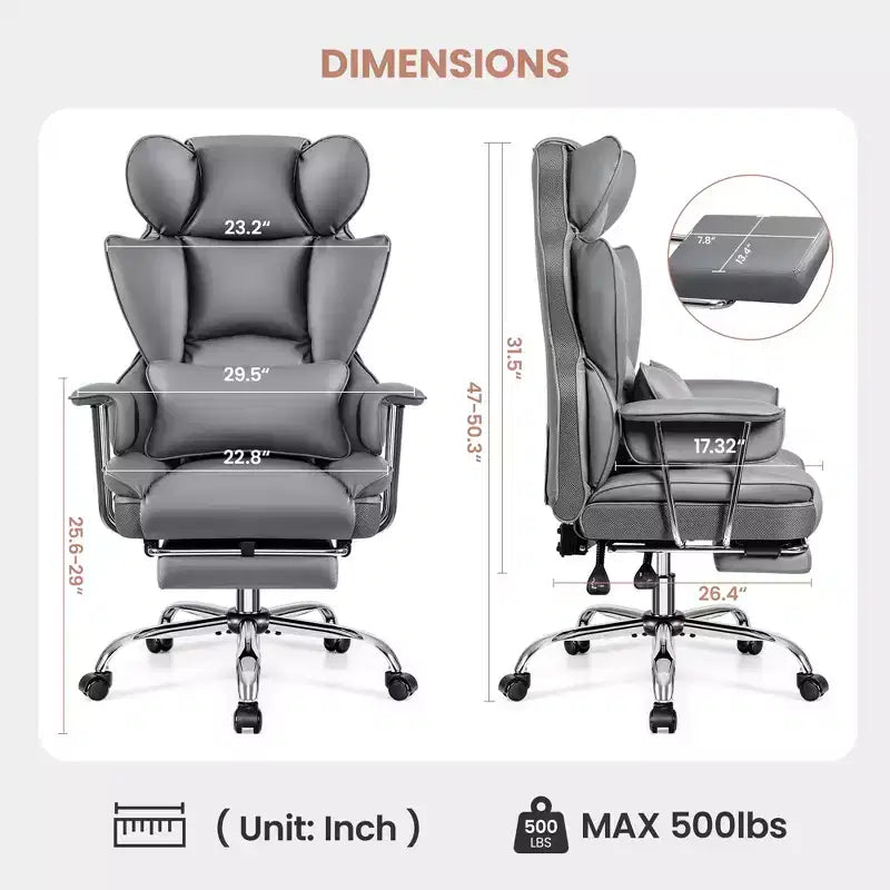 Bürostuhl, großer und hoher Chefsessel mit Fußstütze, ergonomisch, verstellbare Rückenlehne mit hoher Rückenstütze