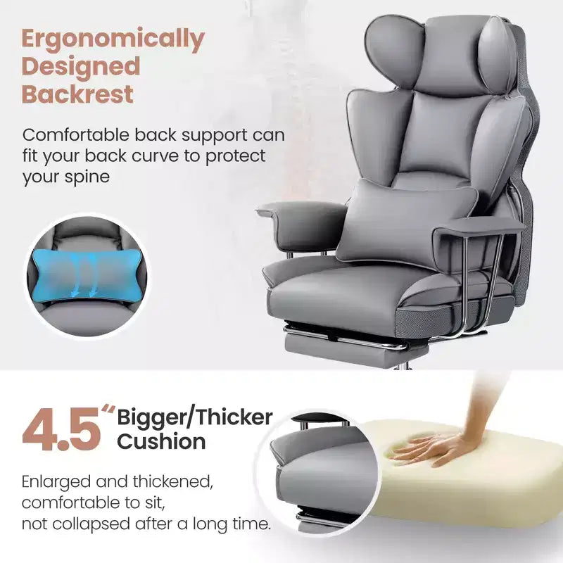 Bürostuhl, großer und hoher Chefsessel mit Fußstütze, ergonomisch, verstellbare Rückenlehne mit hoher Rückenstütze