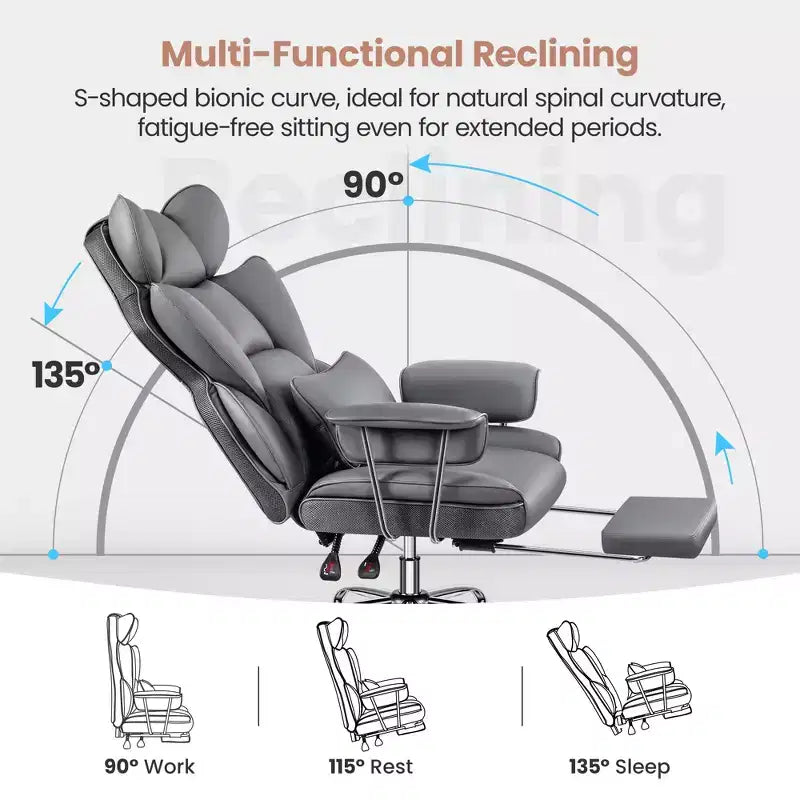 Bürostuhl, großer und hoher Chefsessel mit Fußstütze, ergonomisch, verstellbare Rückenlehne mit hoher Rückenstütze