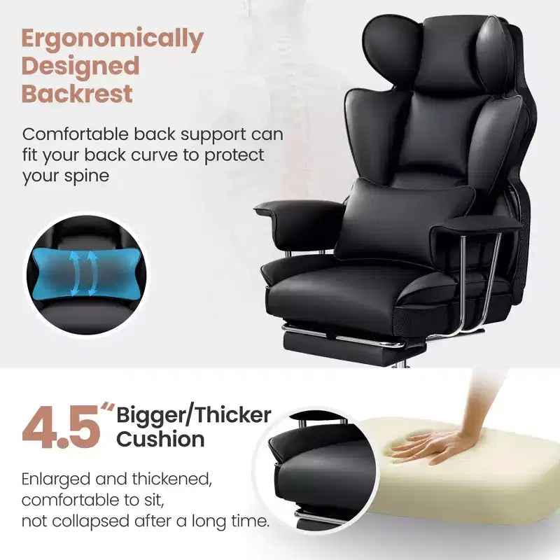 Bürostuhl, großer und hoher Chefsessel mit Fußstütze, ergonomisch, verstellbare Rückenlehne mit hoher Rückenstütze