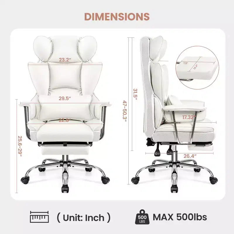 Bürostuhl, großer und hoher Chefsessel mit Fußstütze, ergonomisch, verstellbare Rückenlehne mit hoher Rückenstütze