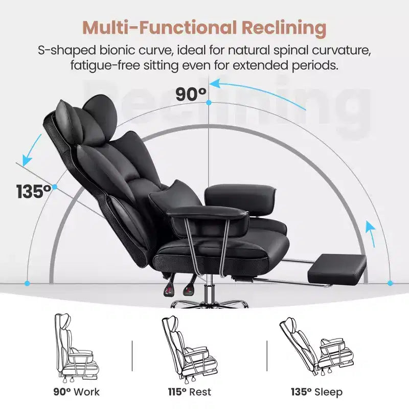 Bürostuhl, großer und hoher Chefsessel mit Fußstütze, ergonomisch, verstellbare Rückenlehne mit hoher Rückenstütze