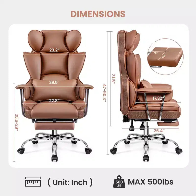 Bürostuhl, großer und hoher Chefsessel mit Fußstütze, ergonomisch, verstellbare Rückenlehne mit hoher Rückenstütze