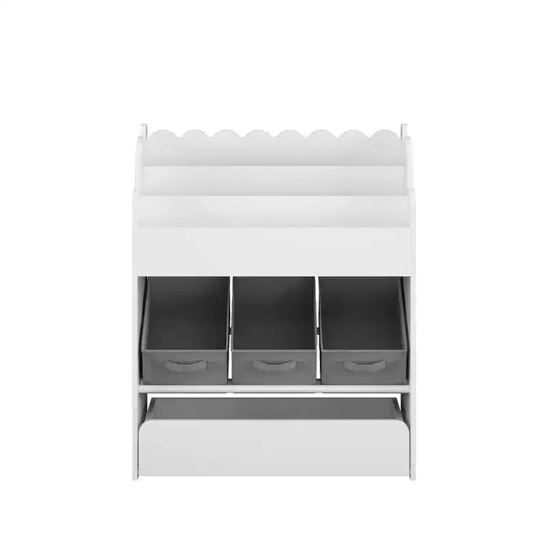 Bücherregal mit Aufbewahrungsboxen und Schublade, vielseitiger Bücherorganizer aus Holz für Kleinkinder, für das Wohnzimmer, Weiß