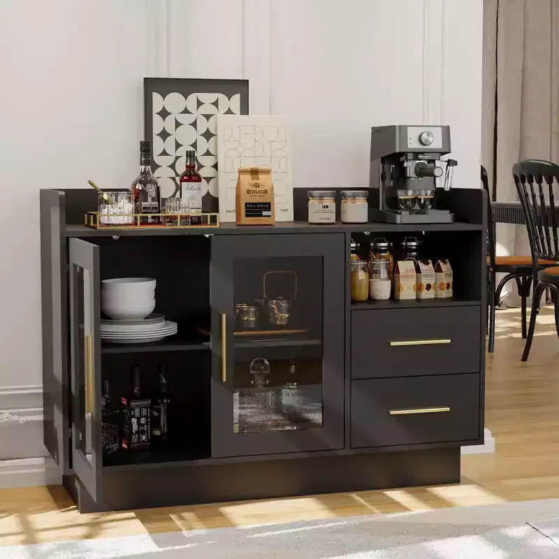 Armario de almacenamiento con puertas de vidrio, vitrina independiente con cajones para sala de estar y comedor