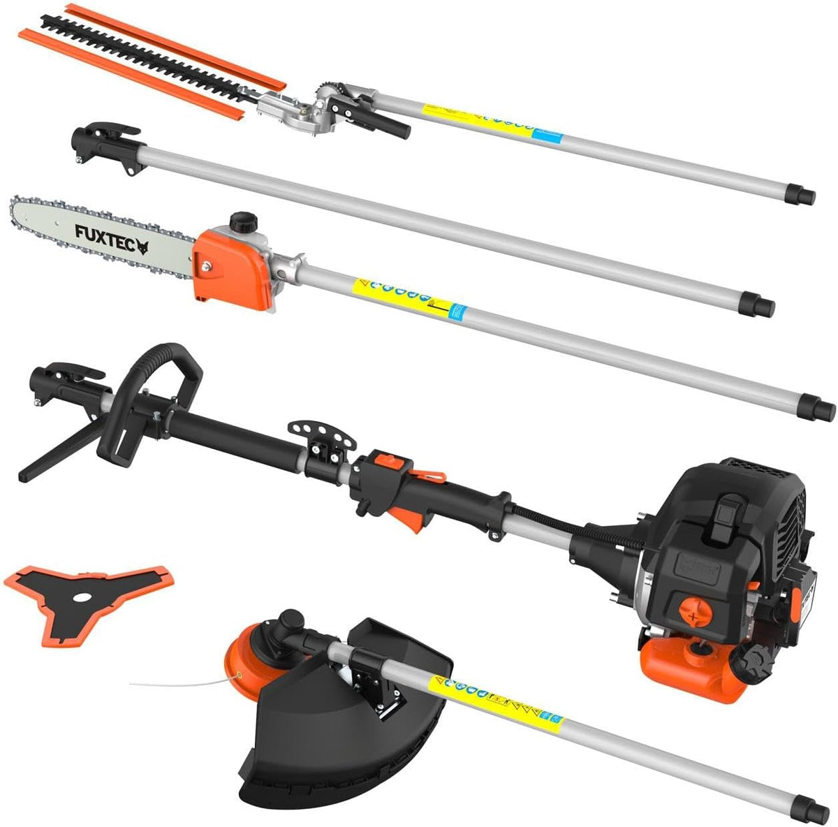 Fuxtec Débroussailleuse Thermique Multifonction 5 en 1 Multitool FX-MT152E - Easy Starter 3CV 52 cm3, Moteur 2 Temps, élagueuse Taille Haie Coupe Bordure Avec Fil ou Lame 1 Mètre Rallonge
