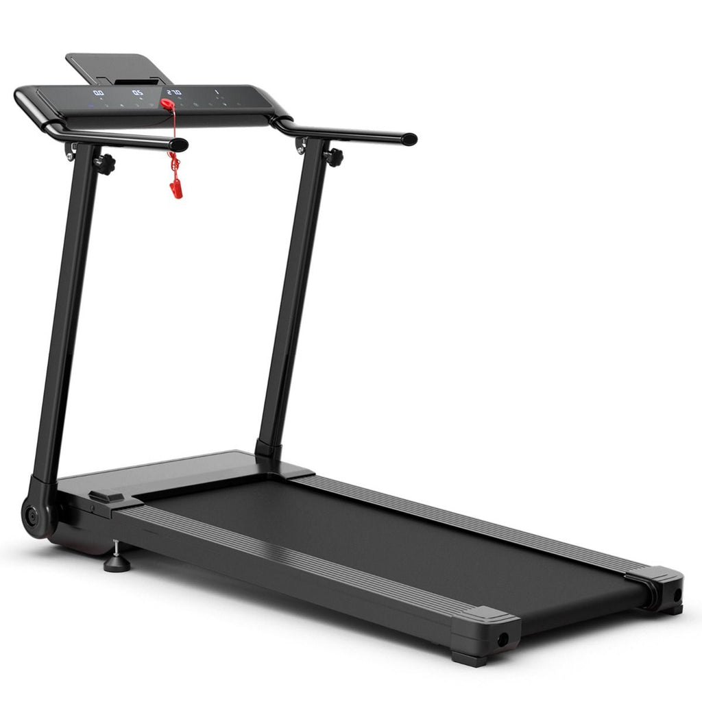 Tapis de Course/Marche Pliable 500W 12 Programmes Prédéfinis 0,8-9,6 Km/h Ecran Tactile LED 4 Touches de Raccourci Noir Support pour Ipad
