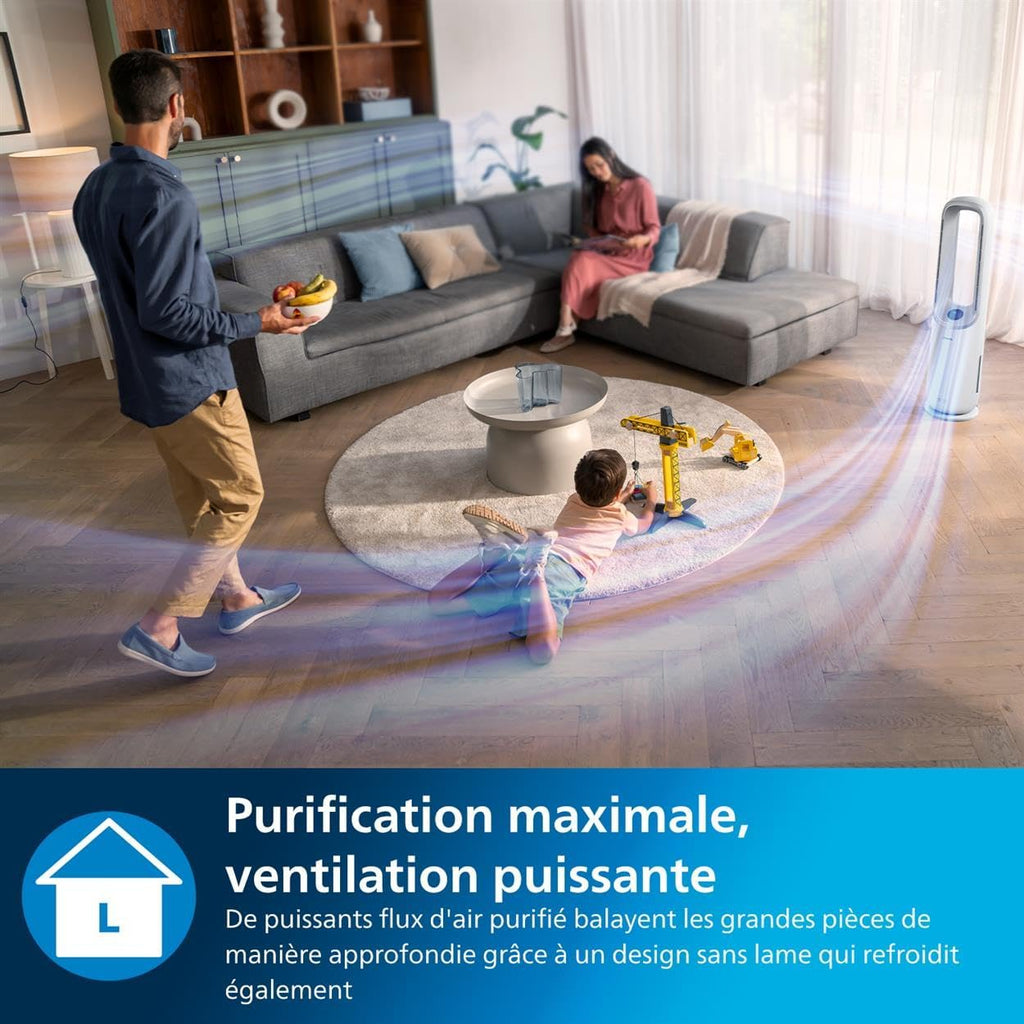 Philips Air Performer 3-en-1 : Purificateur, Chauffage & Ventilateur Rafra?chisseur – Nettoie 70m2, élimine 99,97% des Allergènes et Polluants. Filtre HEPA, Capteurs Intelligents, App (AMF870/15)