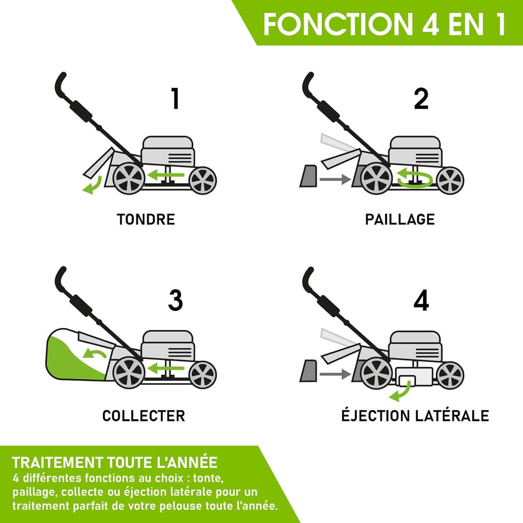 BRAST tondeuse thermique 3 roues TRIKE E-START 224cc 53cm tractée démarrage électrique mulching 4en1 capot en t?le en acier 60l - moteur 4 temps de la marque fran?aise GT reglable
