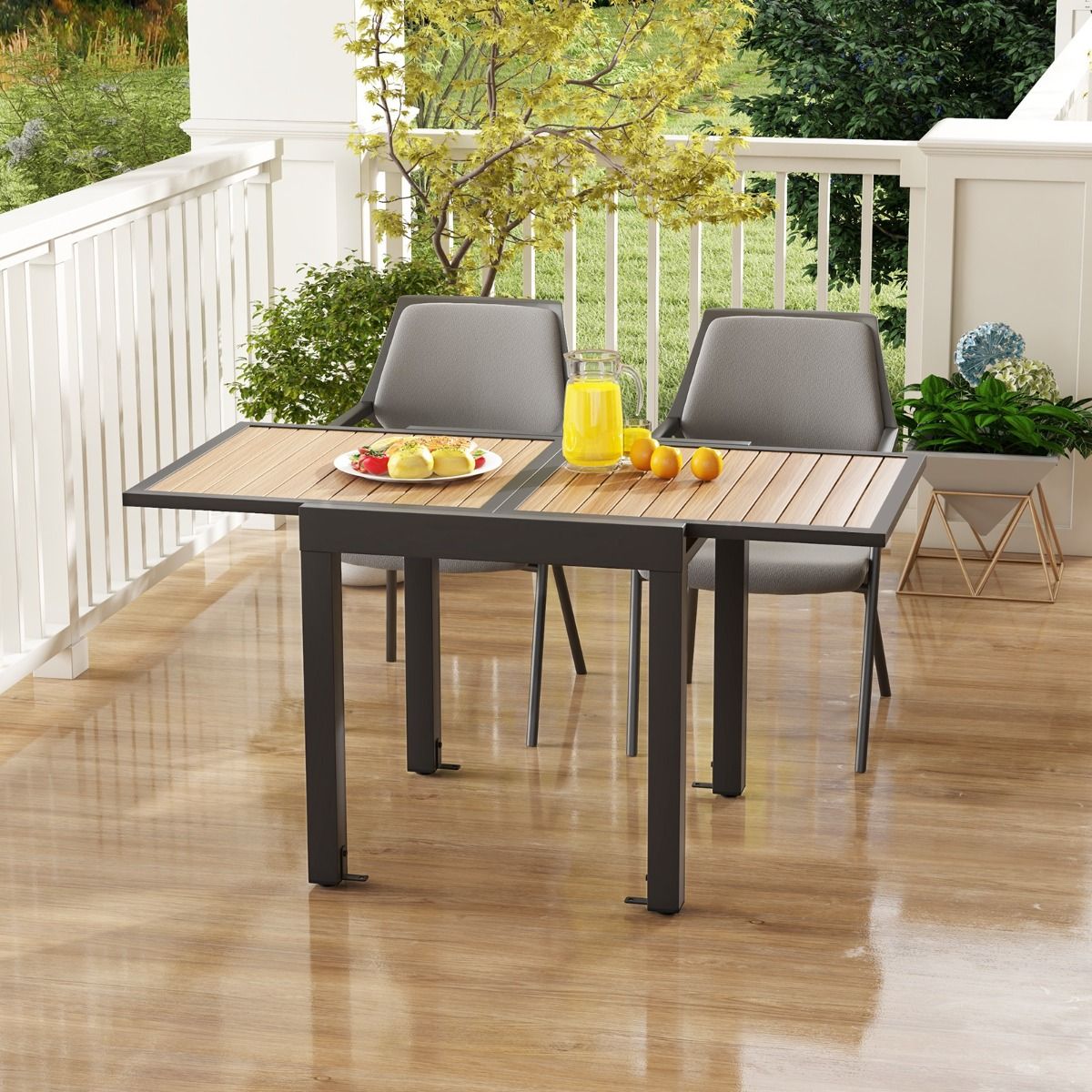 Table de Jardin Extensible en Aluminium Ajustable de 80 à 160 CM Table à Manger Extérieure Rectangulaire pour 4-6 Personnes Naturel