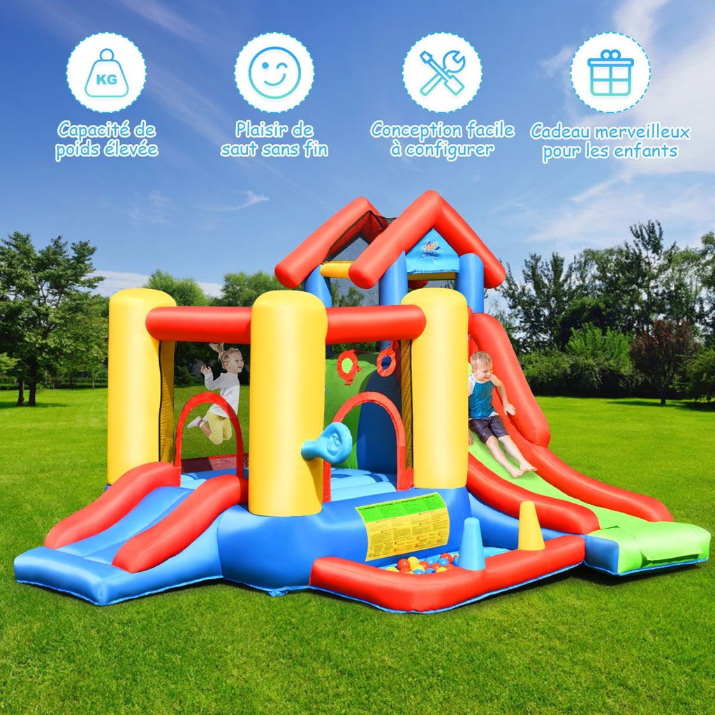 Chateau Gonflable 7 en 1 pour Enfant 3-10 Ans Toboggans Capacité 135kg en Tissu Oxford 356x289x233cm Multicolore