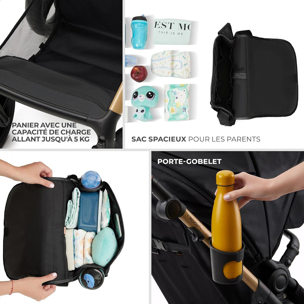 Kinderkraft MOOV2 Poussette 3 en 1, Système de voyage de la naissance à 27 kg, Siège auto Mink PRO I-Size inclus, Capote extensible avec filtre UPF50+, Accessoires pratiques, Gris