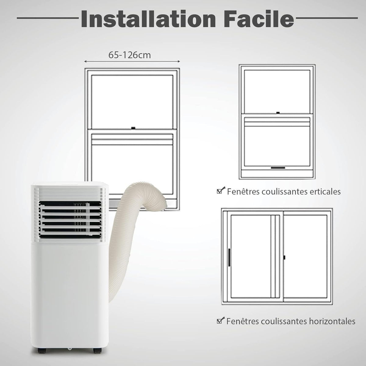 GOPLUS Climatiseur Mobile 9000BTU 2,6kW, Climatiseur 4 en 1 Fonction de Refroidissement, Déshumidification, Ventilation, Mode Nuit, Minuterie 24H, Contr?le Télécommande/écran, 20©O, Noir, R290