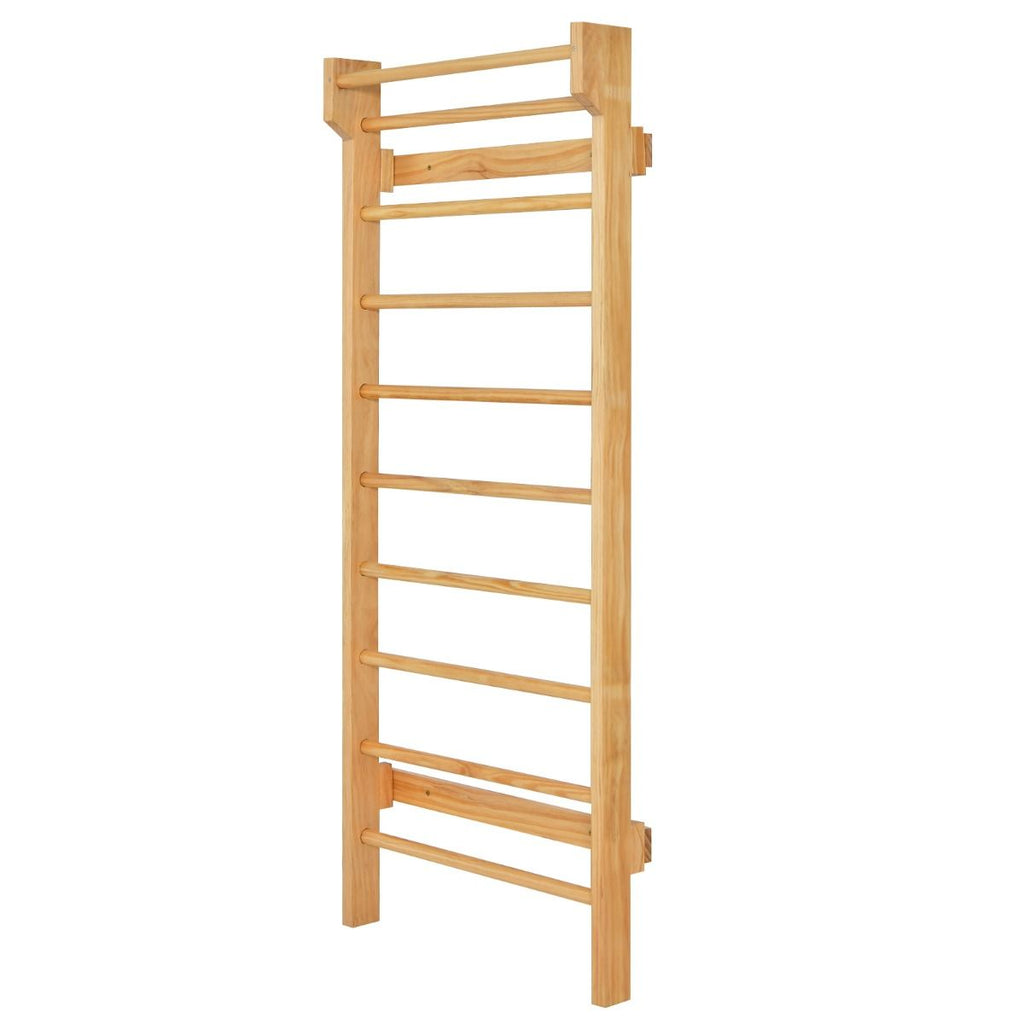 Espalier Mural Espalier de Gymnastique Capacité 150 kg Diamètre Barre 3,3 cm en Bois de Pin 195x80x14cm Naturel