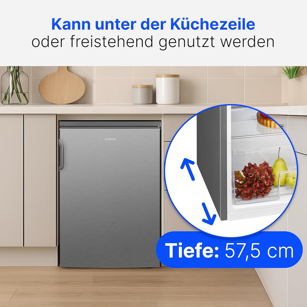 Réfrigérateur 133L inox VS2195-1-inox, Capacité nette : 133 litres, éclairage intérieur à DEL, Contr?le de la température en continu, 3 clayettes en verre