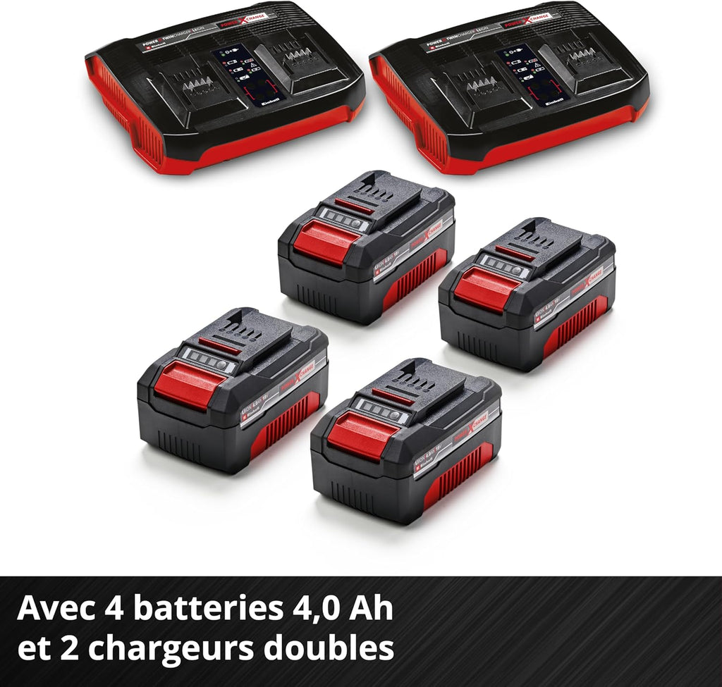Einhell Professional Tondeuse à gazon sans fil GP-CM 36/47 S HW Li Power X-Change (36V, 47 cm largeur de coupe, autotractée, moteur sans charbon) Livré avec 4 Batteries 4,0Ah et 2 Chargeurs Doubles