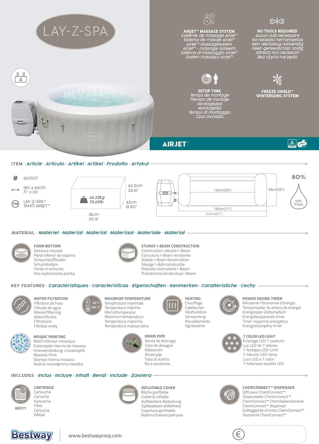 Spa gonflable rond BESTWAY Lay-Z-Spa? Miami Airjet? 2 - 4 personnes
