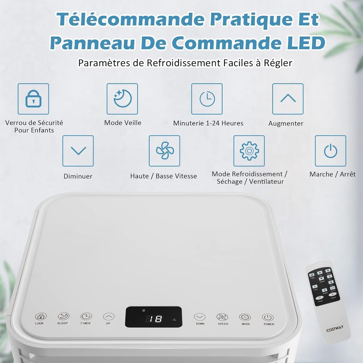 GOPLUS Climatiseur Mobile 9000BTU 2,6kW, Climatiseur 4 en 1 Fonction de Refroidissement, Déshumidification, Ventilation, Mode Nuit, Minuterie 24H, Contr?le Télécommande/écran, 20©O, Noir, R290