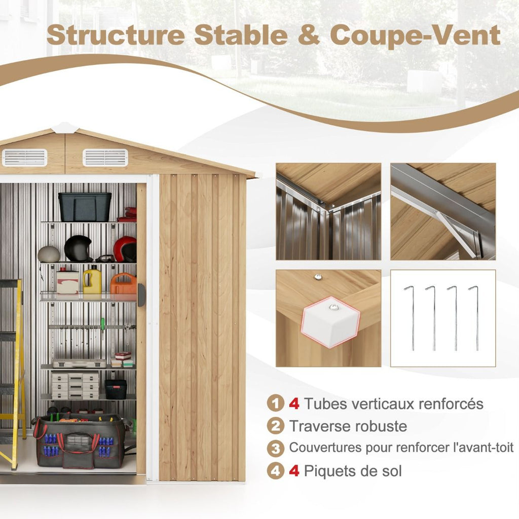 Abri de Jardin 2.3©O en Acier Galvanisé Anti-UV 196x142x186cm Cabane de Jardin Exterieur 3.7m3 avec Porte Coulissante Rampe Naturel