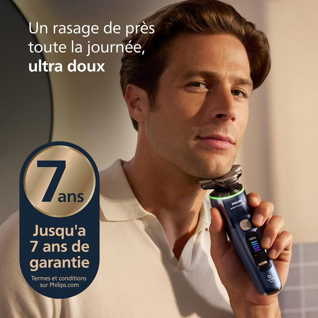 Philips Rasoir i9000 Prestige Ultra, Rasoir électrique 100% étanche, Technologie Skin IQ Pro, Système Triple Lift & Cut, Lames de précision NanoTech rotatives 360°, 5 modes de rasage, XP9401/38