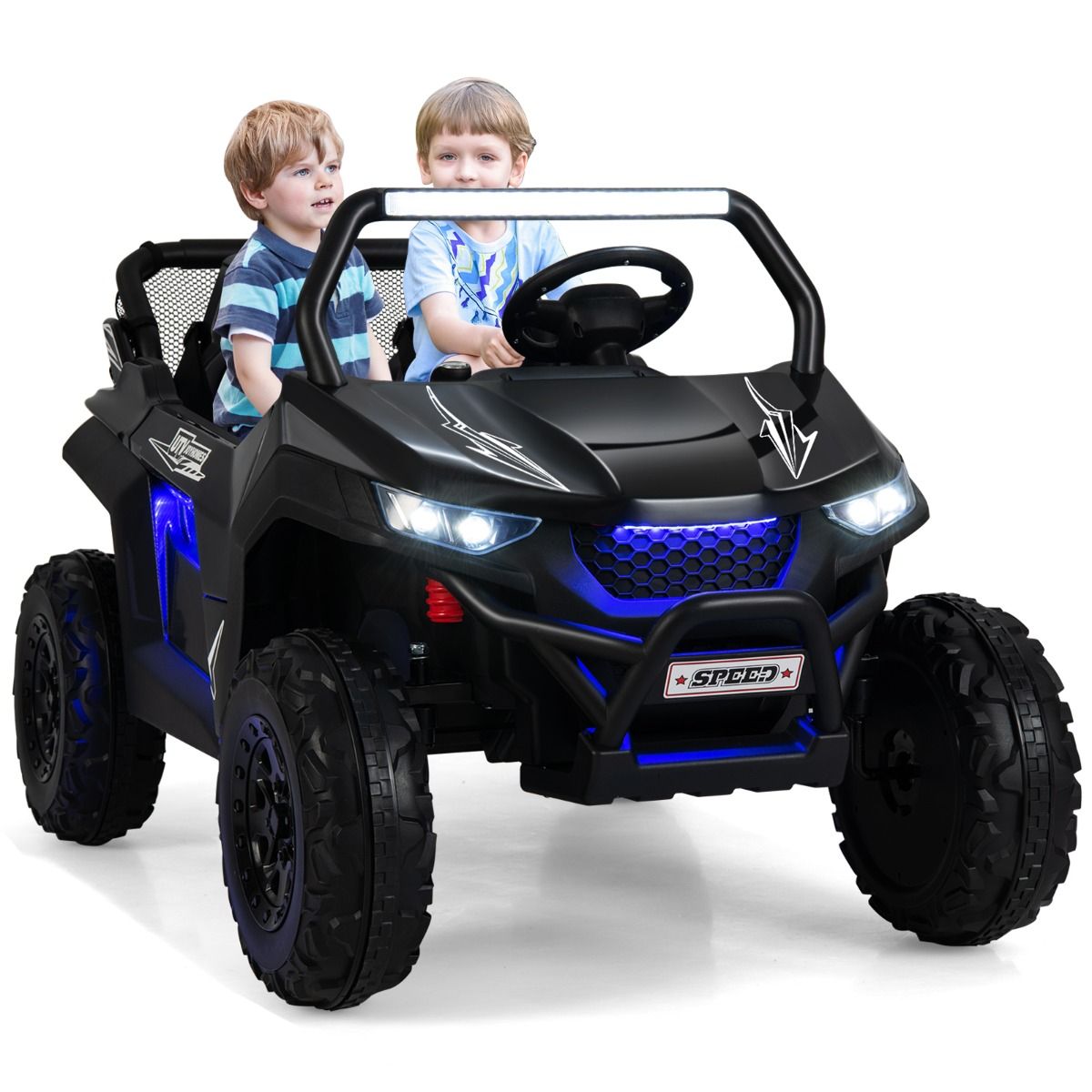 Voiture électrique Enfant 12 V Télécommande pour 3-8 Ans 2 Vitesses Ressort de Suspension Charge 59KG 118x74x71CM Noir/Rose/Rouge