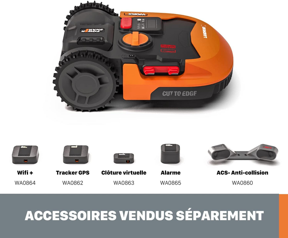WORX LANDROID Vision WR206E.1, Robot Tondeuse sans Fil périphérique 600 m2 Surf.Max 700 m2, Installation en 30 Min, Caméra 4K + IA Adaptative, évite Tous Les Obstacles, Coupe des Bordures, Multizone