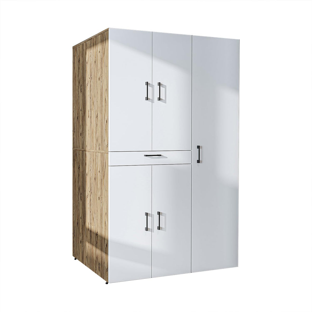 ROOMART Dora - Armoire de machine à laver - Pour sèche-linge et machine à laver - En 4 couleurs - Avec portes et panneau coulissant - Blanc - Chêne blanc - Chêne anthracite - Chêne blanc (chêne blanc)