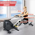 Rameur Magnétique Résistanceà 8 Niveaux Pliable 2 Roues Flexibles Rail Coulissant en Aluminium Ecran LCD Support d'Appareil