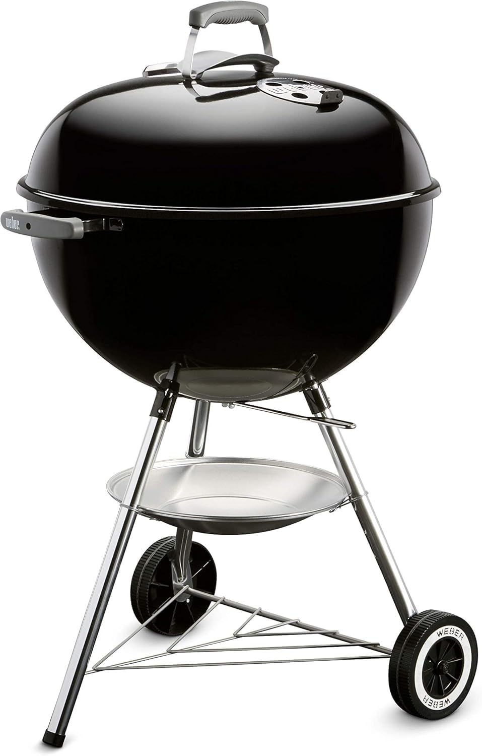 Weber Classic Kettle barbecue au charbon de bois, surface de cuisson ? 57cm, barbecue avec couvercle et cuve en acier emaillé, thermomètre intégré au couvercle, trépied et roues - Noir (1341504)