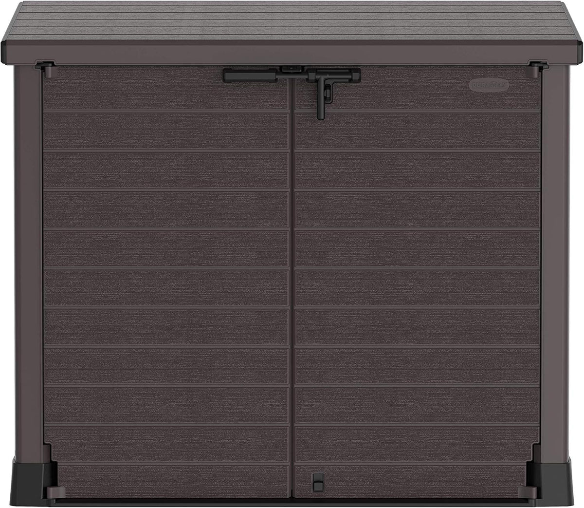 Duramax StoreAway 1200L Plastic Garden Shed/ Flat Lid, Outdoor Storage Shed, Wheelie Bin Hideaways, Wheelie bin box, Durable Construction, Ideal for Bikes, BBQs & 2x 240L Bins, 145x85x125 cm, Brown