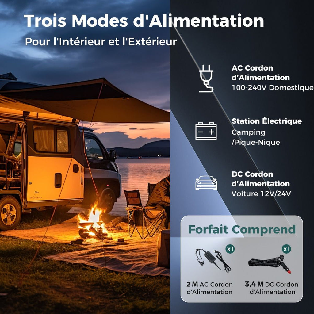 Glacière électrique Portable Double Zone 40L Réfrigérateur de Voiture 12 V à Compresseur -20°C?~?20°C 12/24V CC et 100-240V CA Noir