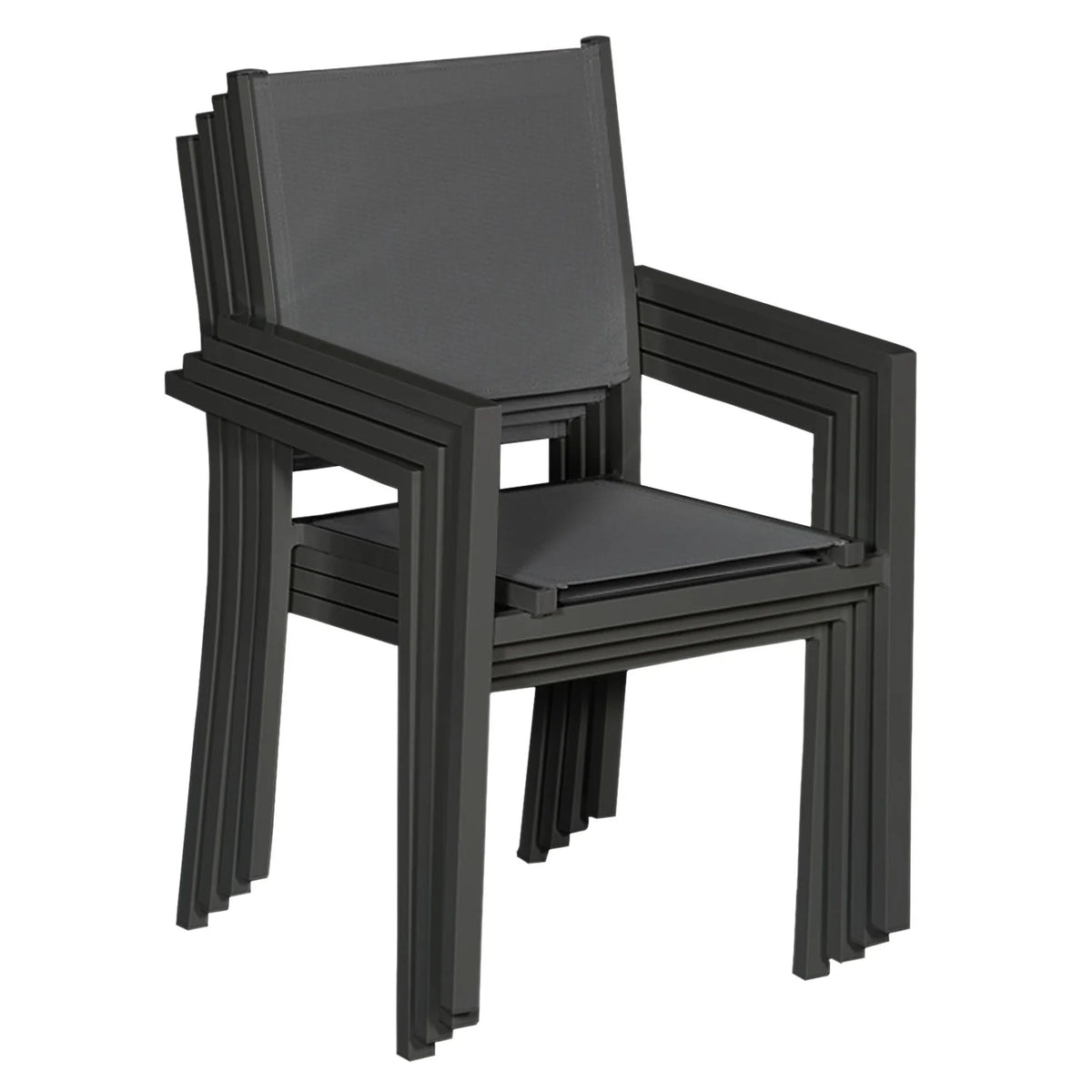 Lot de 8 chaises en aluminium anthracite - textilène gris Happy Garden
