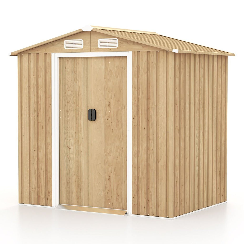Abri de Jardin 2.3©O en Acier Galvanisé Anti-UV 196x142x186cm Cabane de Jardin Exterieur 3.7m3 avec Porte Coulissante Rampe Naturel
