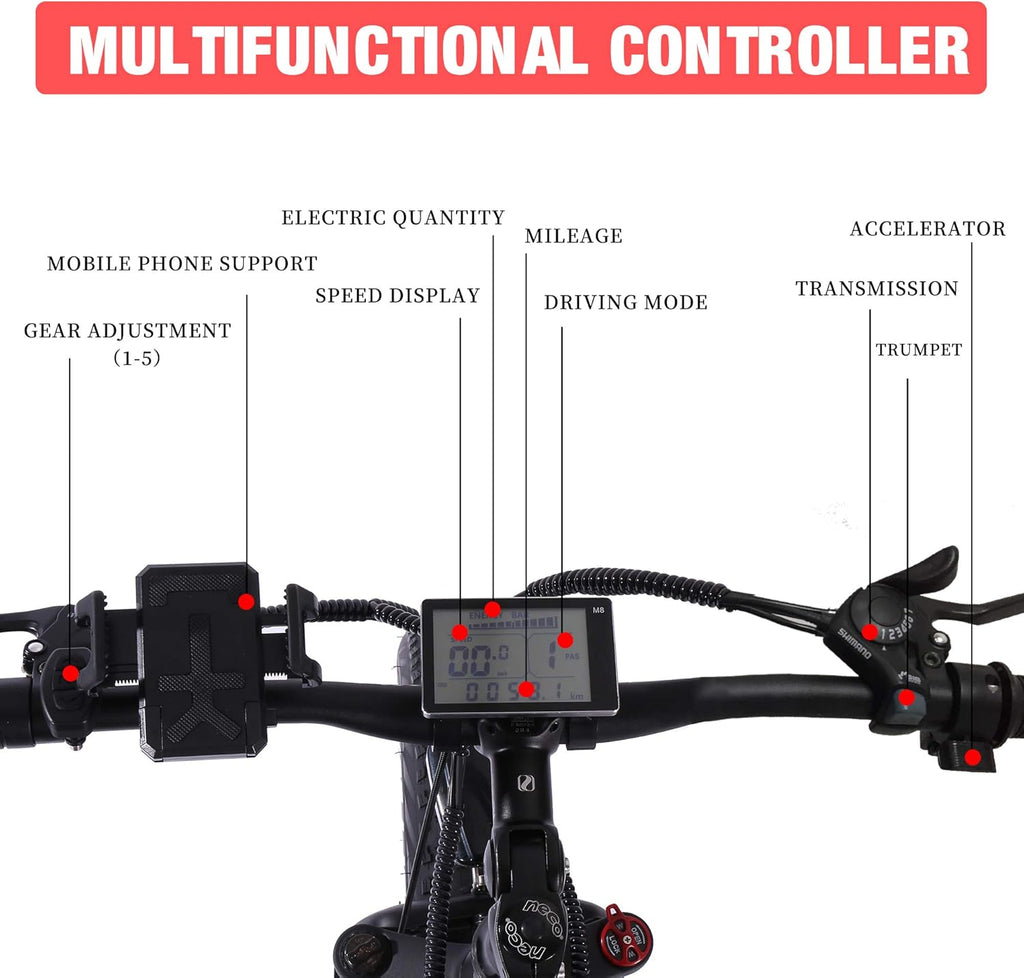 ride66 Vélo électrique VTT pour Homme Adulte, 26 Pouces 21Ah Batterie au Lithium Shimano 7 Vitesses, Vélo Homme Fat Bike Noir XL