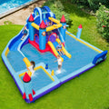 Chateau Gonflable à Toboggans Aquatiques Thème de La Fusée pour Enfants Piscine Zone de Saut Pistolet à Eau Escalade Souffleur de 850 W Multicolore