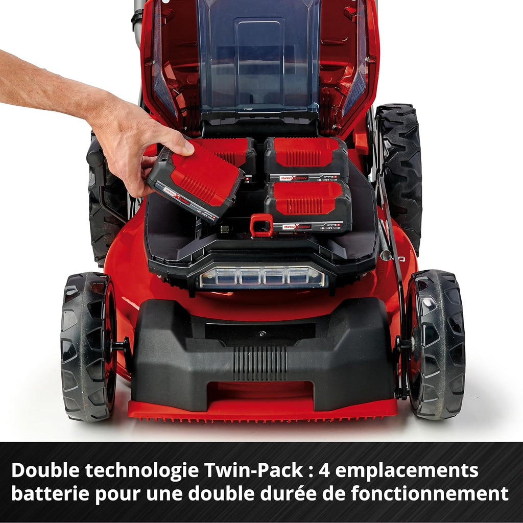 Einhell Professional Tondeuse à gazon sans fil GP-CM 36/47 S HW Li Power X-Change (36V, 47 cm largeur de coupe, autotractée, moteur sans charbon) Livré avec 4 Batteries 4,0Ah et 2 Chargeurs Doubles